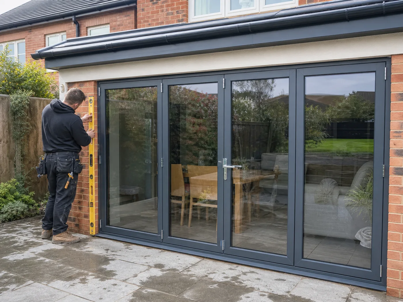 Aluminium bifold doors fitted to a rear extension